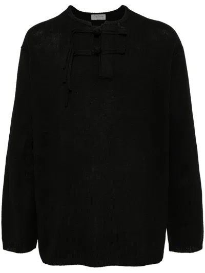 Yohji Yamamoto Button Up Wool Jumper In Black