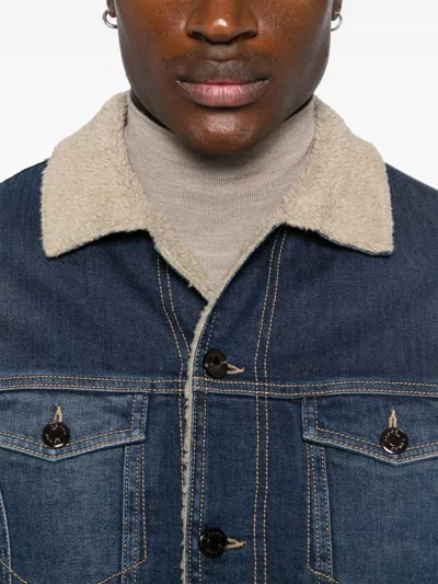 Jacob Cohen Fleece-collar Button-down Denim Jacket In Blue