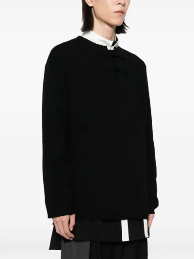 Yohji Yamamoto Button Up Wool Jumper In Black