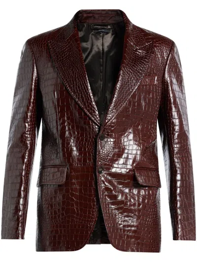 Tom Ford Crocodile-embossed Leather Blazer In Brown