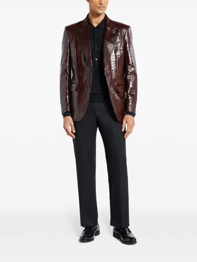 Tom Ford Crocodile-embossed Leather Blazer In Brown
