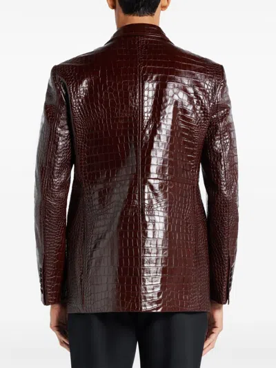 Tom Ford Crocodile-embossed Leather Blazer In Brown