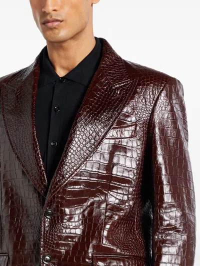 Tom Ford Crocodile-embossed Leather Blazer In Brown