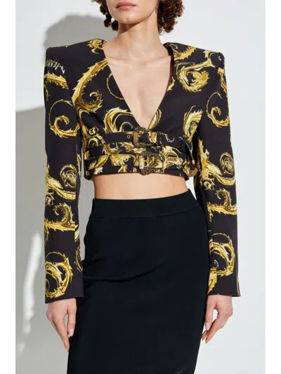 Shop Versace Jeans Couture Baroque-print Cropped Jacket In Black