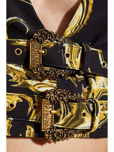 Shop Versace Jeans Couture Baroque-print Cropped Jacket In Black