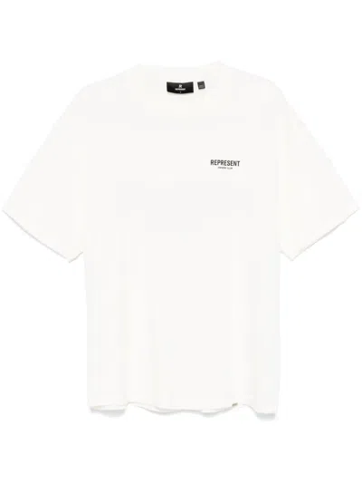 Represent White Crewneck T-shirt With With Front And Back Owners Club Print In Cotton Man In White