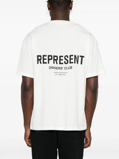 Represent White Crewneck T-shirt With With Front And Back Owners Club Print In Cotton Man In White