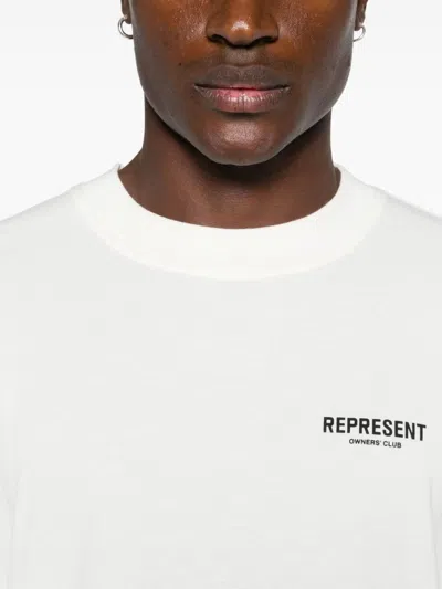Represent White Crewneck T-shirt With With Front And Back Owners Club Print In Cotton Man In White