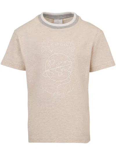 Shop Eleventy Logo-print Cotton T-shirt In Neutrals