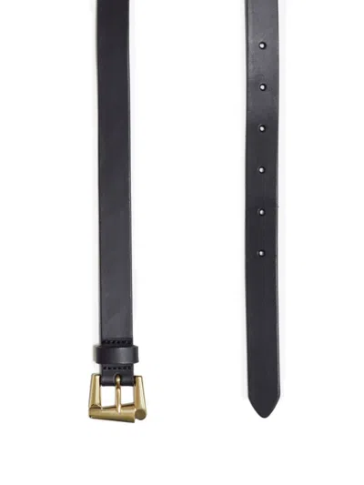 Closed Gold-tone Buckle Leather Belt In Black