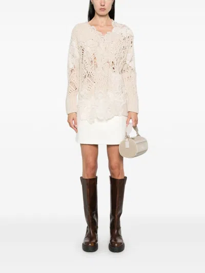 Shop Ermanno Scervino Lace-detail Sweater In Neutrals