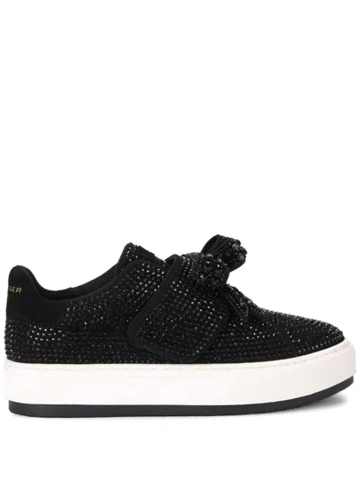 Kurt Geiger Laney Bow-embellished Fabric Low-top Trainers In Black