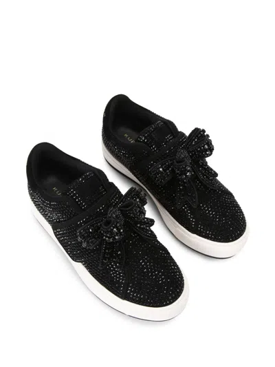 Kurt Geiger Laney Bow-embellished Fabric Low-top Trainers In Black