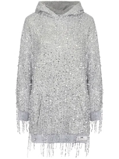 Elisabetta Franchi Sequin-embellished Hooded Mini Dress In Silver