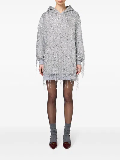 Elisabetta Franchi Sequin-embellished Hooded Mini Dress In Silver