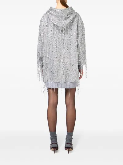 Elisabetta Franchi Sequin-embellished Hooded Mini Dress In Silver