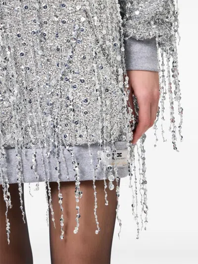 Elisabetta Franchi Sequin-embellished Hooded Mini Dress In Silver
