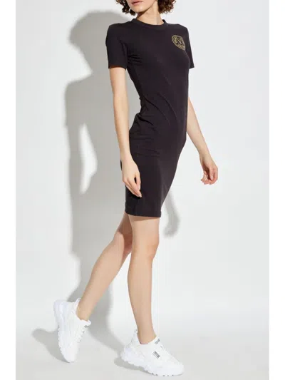 Versace Jeans Couture Cotton Blend Logo Jersey Tee Dress In Black