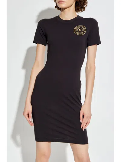 Versace Jeans Couture Cotton Blend Logo Jersey Tee Dress In Black