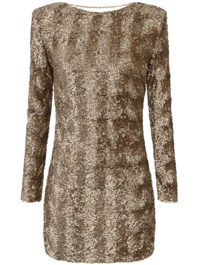 Shop Elisabetta Franchi Sequin-embellished Tulle Mini Dress In Brown