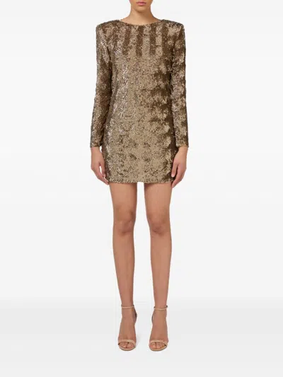 Elisabetta Franchi Sequin-embellished Tulle Mini Dress In Brown