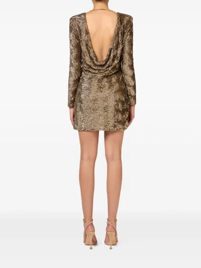 Elisabetta Franchi Sequin-embellished Tulle Mini Dress In Brown