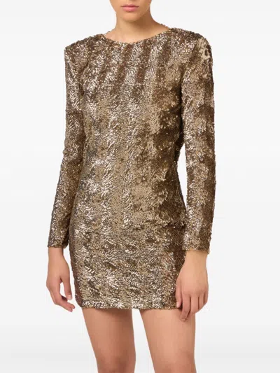 Shop Elisabetta Franchi Sequin-embellished Tulle Mini Dress In Brown