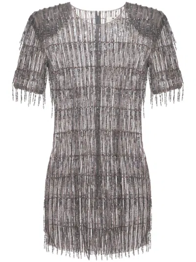 Elisabetta Franchi Sequin-embellished Tulle Mini Dress In Silver