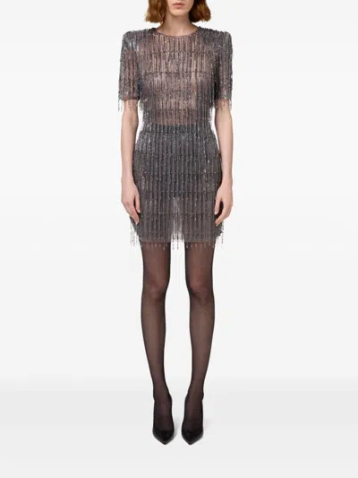 Elisabetta Franchi Sequin-embellished Tulle Mini Dress In Silver