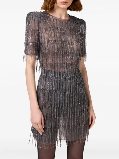 Elisabetta Franchi Sequin-embellished Tulle Mini Dress In Silver