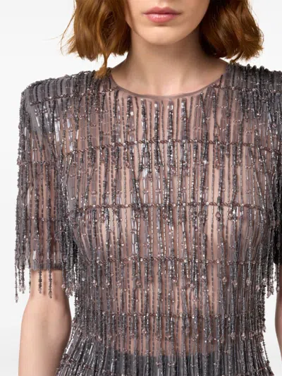 Elisabetta Franchi Sequin-embellished Tulle Mini Dress In Silver