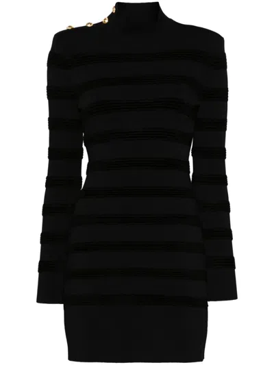 Tom Ford Velvet Stripe Long Sleeve Knit Minidress In Black