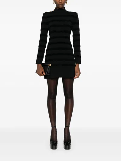 Tom Ford Velvet Stripe Long Sleeve Knit Minidress In Black