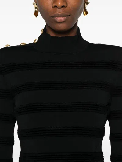 Tom Ford Velvet Stripe Long Sleeve Knit Minidress In Black