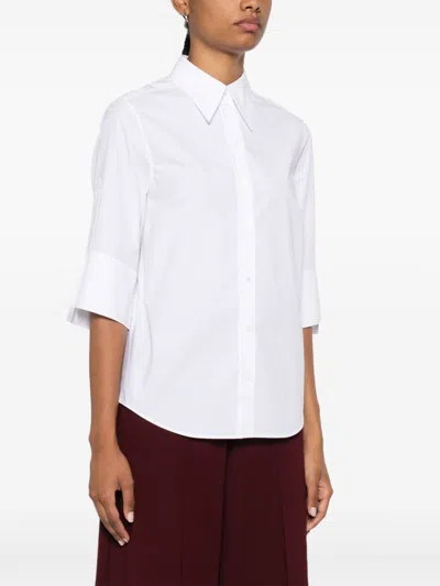 Dorothee Schumacher Half-sleeve Poplin Blouse With Asymmetric Buttoned Cuffs In White