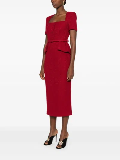 Roland Mouret Bouclé Midi Dress In Red