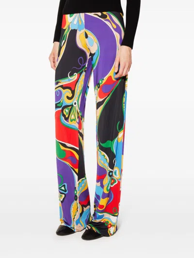 Pucci Graphic Printed Floor-length Trousers For Women In Purple