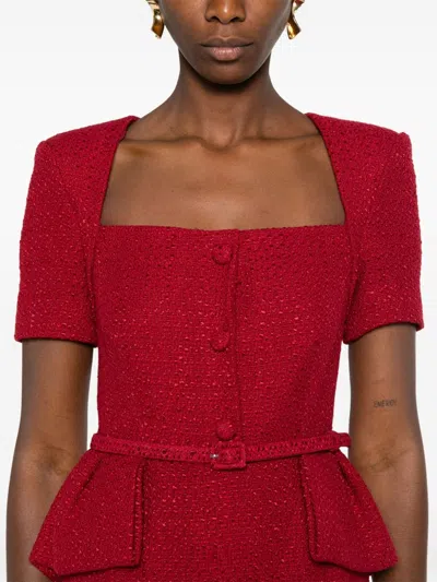 Roland Mouret Bouclé Midi Dress In Red