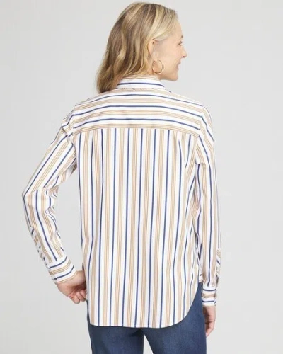 Chico's No Iron™ Camel Stripe Shirt In Tan Size Xl |  In Camel