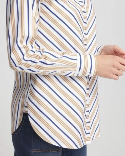 Chico's No Iron™ Camel Stripe Shirt In Tan Size Xl |  In Camel