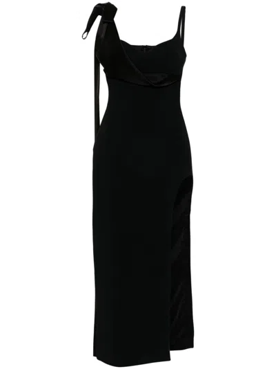 David Koma Satin Bow Detail Open Leg Midi Dress In Black