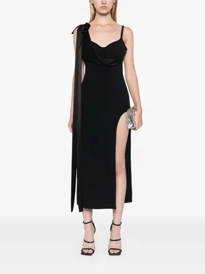 David Koma Satin Bow Detail Open Leg Midi Dress In Black