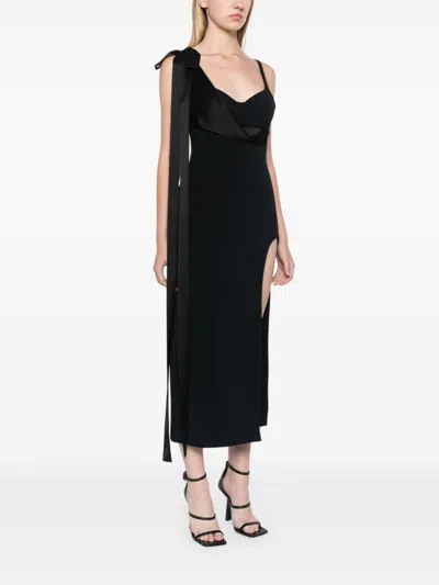 David Koma Satin Bow Detail Open Leg Midi Dress In Black