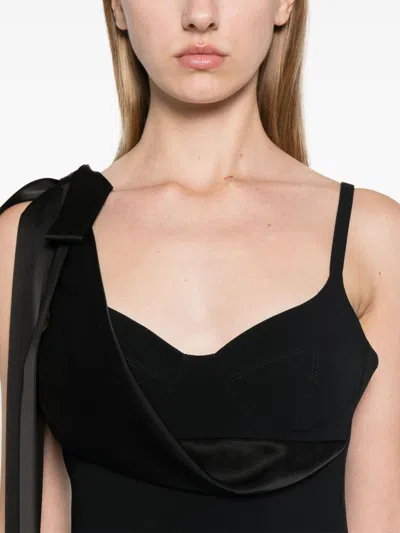 David Koma Satin Bow Detail Open Leg Midi Dress In Black