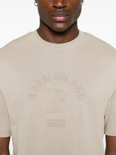 Shop Boggi Milano Logo-embossed T-shirt In Neutrals