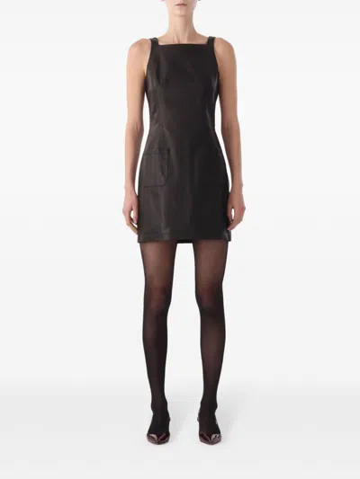 Jason Wu Sleeveless Square-neck Leather Mini Dress In Black