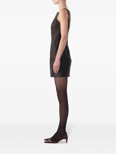 Jason Wu Sleeveless Square-neck Leather Mini Dress In Black