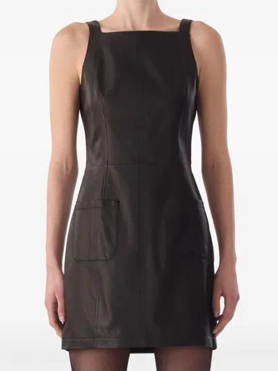 Jason Wu Sleeveless Square-neck Leather Mini Dress In Black