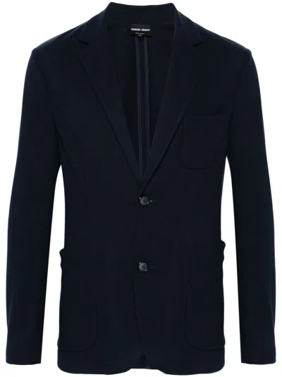 Shop Giorgio Armani Knitted Blazer In Blue