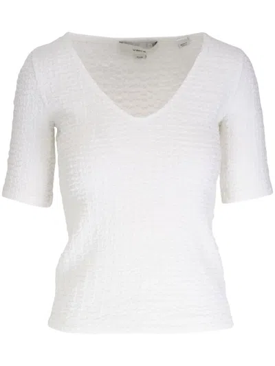 Vince Smocked Elbow-sleeve V-neck Top In White